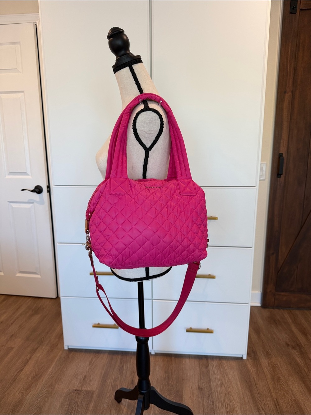 MZ WALLACE Medium Sutton Hot Pink Quilted Nylon Tote - Picture 5 of 13